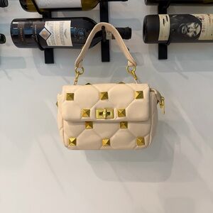 Valentino inspired Cream Shoulder Bag with Gold Studs